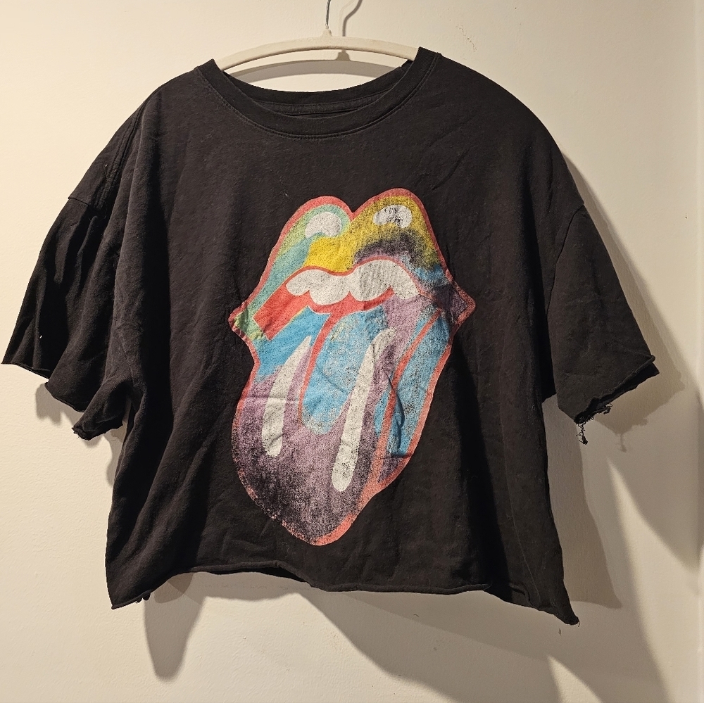 Rolling Stones Graphic Crop Tee Black Band Tee She Rolling Stones S M - Picture 2 of 5